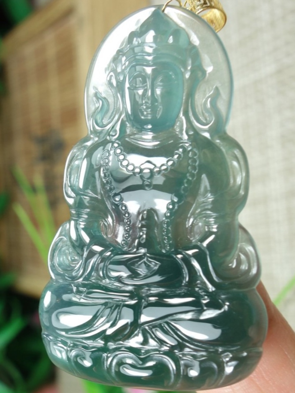 18K gold Certified Icy Green高冰 Burma 100% Natural A jadeite jade Pendant~GuanYin